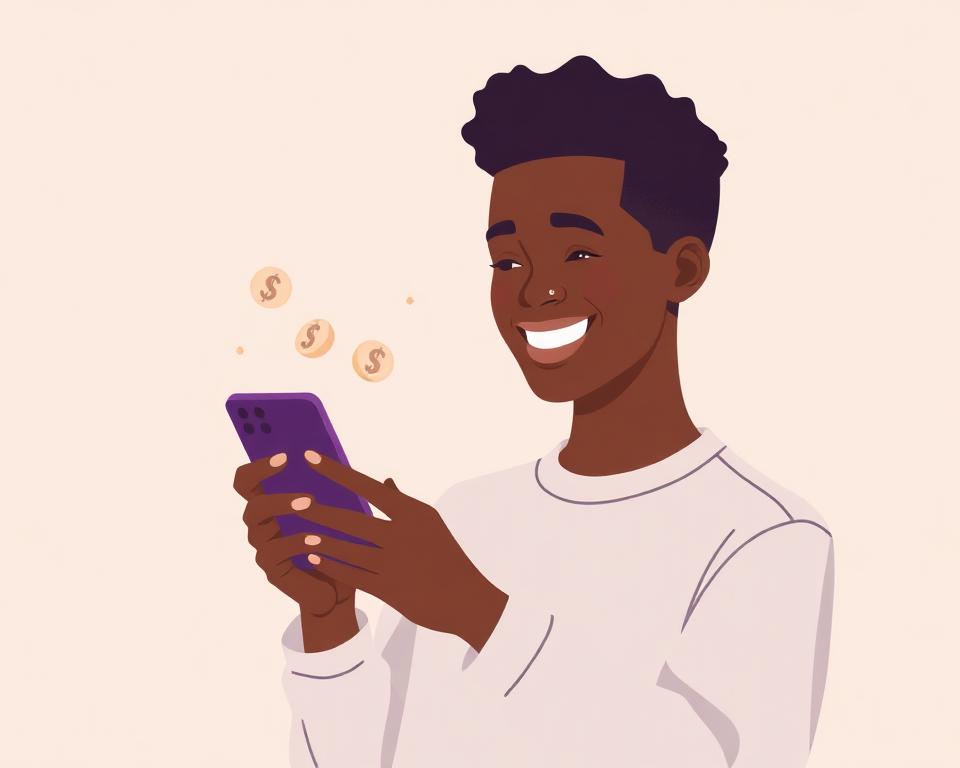 A Blockroll user smiling at their phone